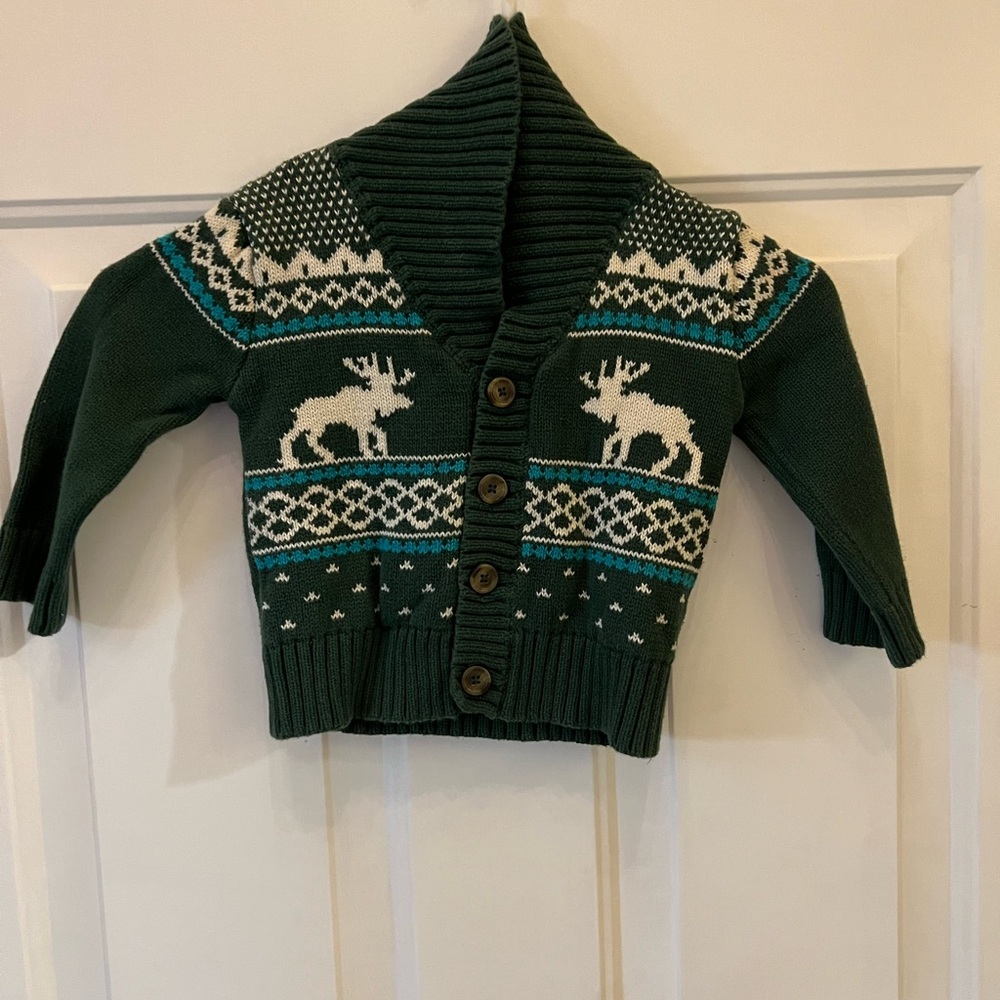 Cherokee Forest Green Kids Sweater with Moose Pattern